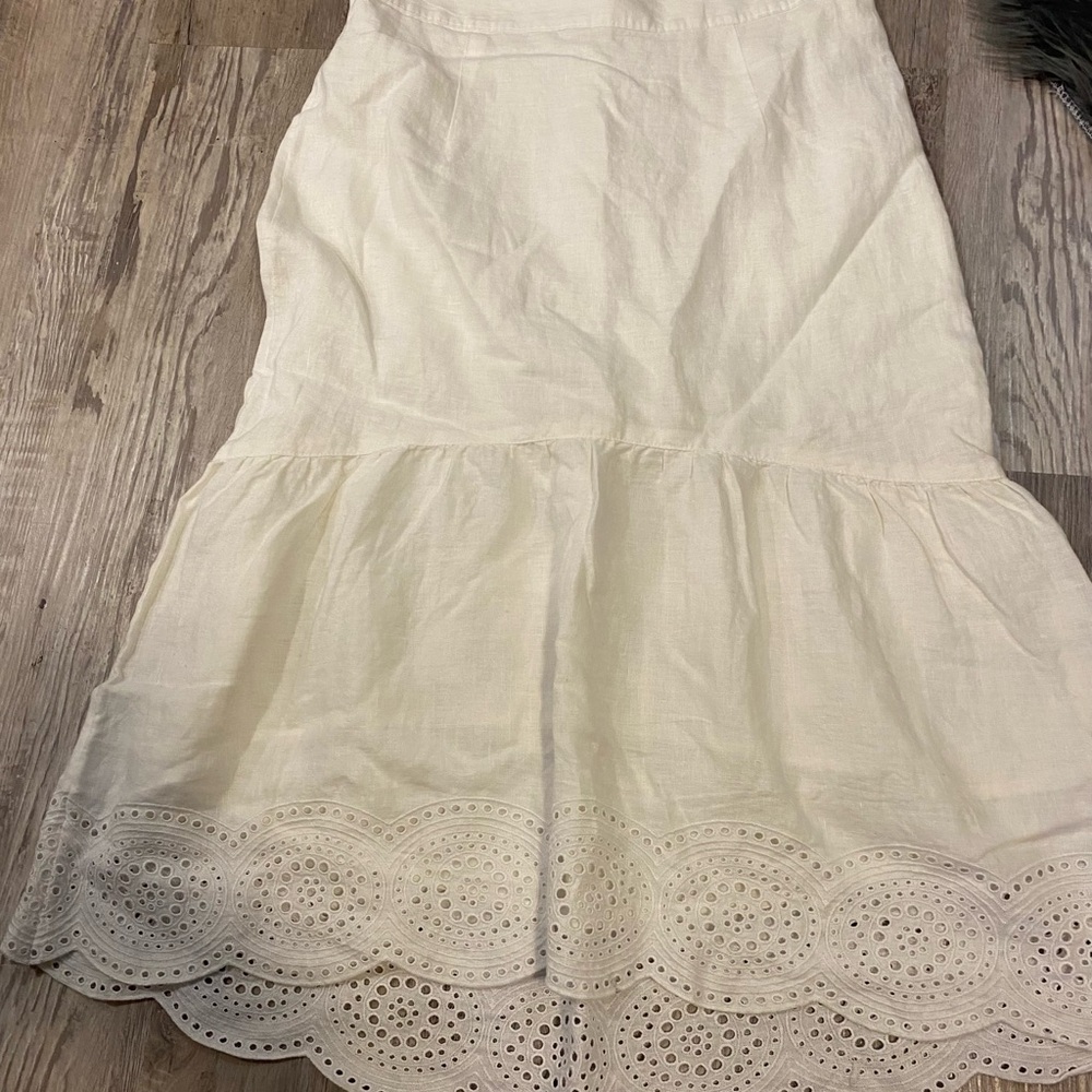 NW Joie White Linen Lined Maxi Skirt with Eyelet Detail